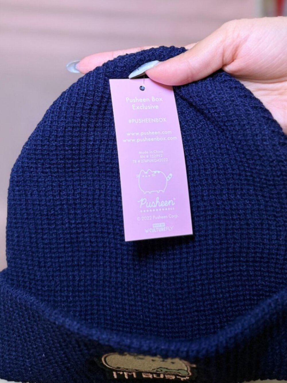 Pusheen Box Gaming Waffle Knit I'm Busy Beanie Toque Winter 2022 CultureFly NEW - Picture 5 of 7